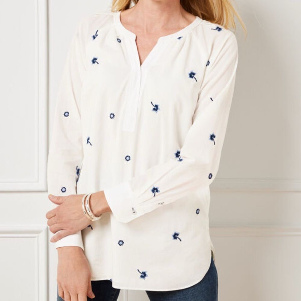 Talbots EMBROIDERED POPOVER - TOSSED DITSY sz M